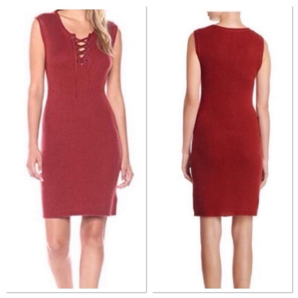 New Cupcakes and Cashmere Thora Lace Up Sweater Tank Dress Brick Red Size M - Picture 2 of 9